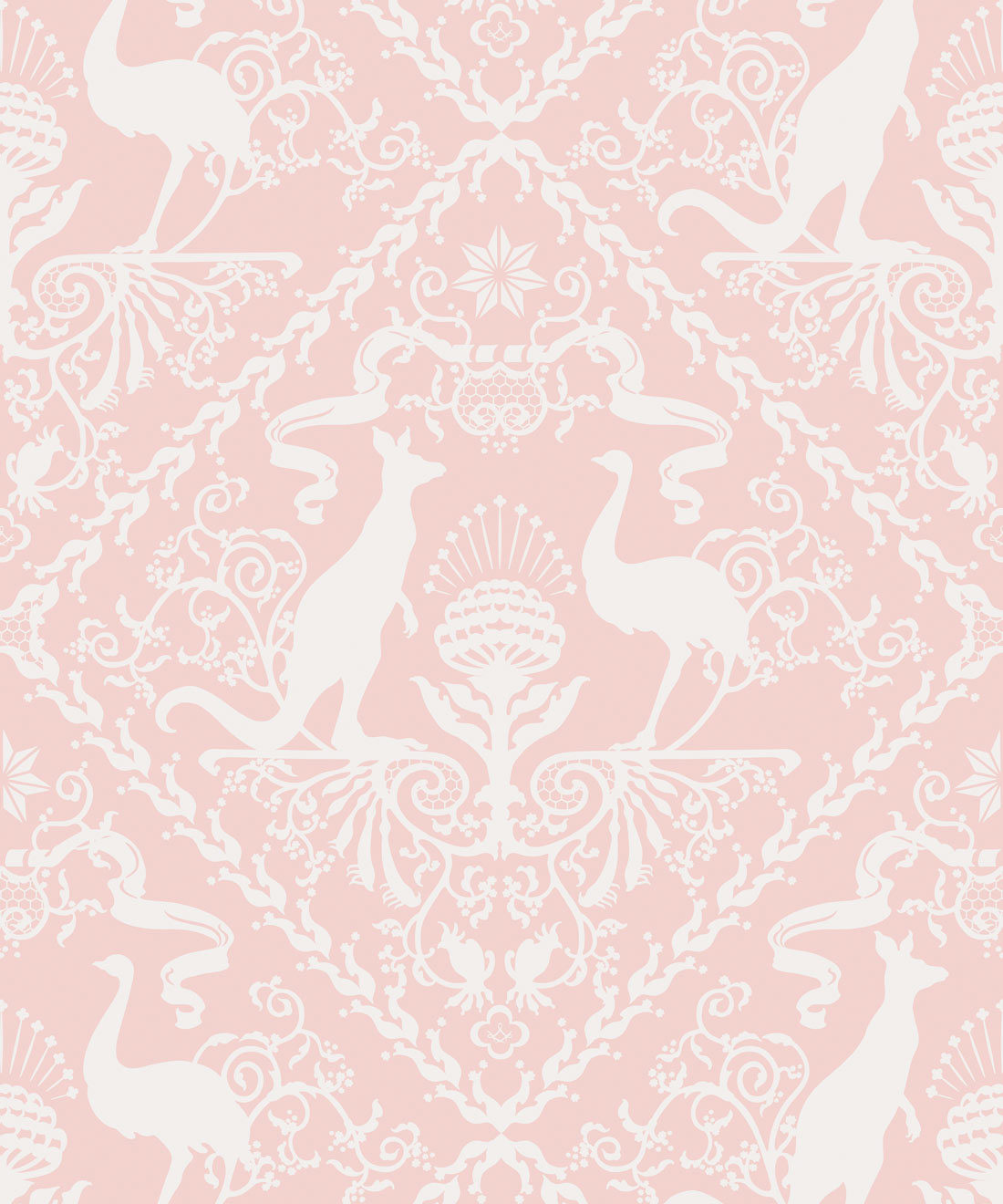 In Australia We Trust Coral • Australian Wallpaper • Australian Coat of Arms • Milton & King Europe • Pink Wallpaper Swatch