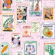 Seed Packets Wallpaper featuring watermelon, carrot, beet, beans, poppy, daisy swatch