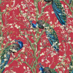 Almond Blossom Wallpaper • Chinoiserie Wallpaper • Wallpaper with Peacocks • Red Lantern Wallpaper • Swatch