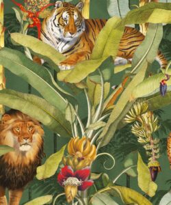 Felis Wallpaper • Animal Wallpaper with Lions, Tigers & Leopards • Jungle Green • Swatch