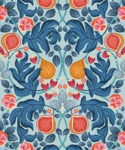 Figs & Strawberries Wallpaper • Botanical Fruit Wallpaper • Powder Blue & Ocre • Swatch