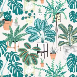 House Plants (Large) • Jacqueline Colley • Wallpaper Republic • Aqua • Swatch