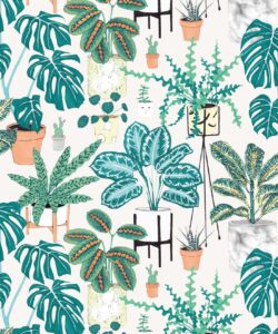 House Plants (Large) • Jacqueline Colley • Wallpaper Republic • Aqua • Swatch