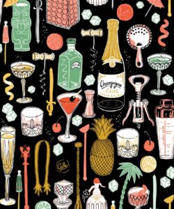 Cocktails Wallpaper • Jacqueline Colley • Black • Swatch