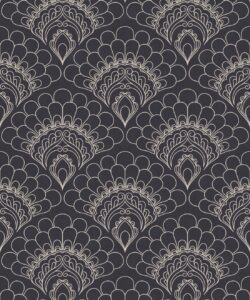 Retro Peacock Wallpaper • Art Deco • Slate • Swatch