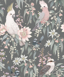 Bush Melody Wallpaper • Children's Wallpaper • Gum Gray • Swatch