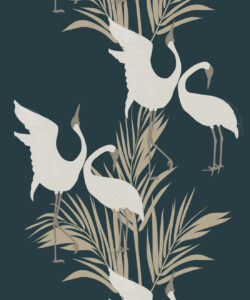 Dancing Brolga Wallpaper • Tropical Wallpaper • Forest Green • Swatch