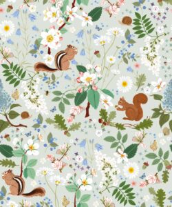 Squirrel & Chipmunk Wallpaper • Seafoam • Swatch